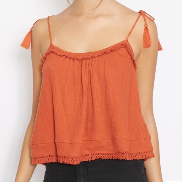 Free People Tops - Free People Tassel Tie Cami Crop Top Salmon Sz M